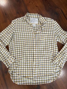 Frank & Eileen women's Button Shirt White/Yellow Plaid Long Sleeve Sz Small